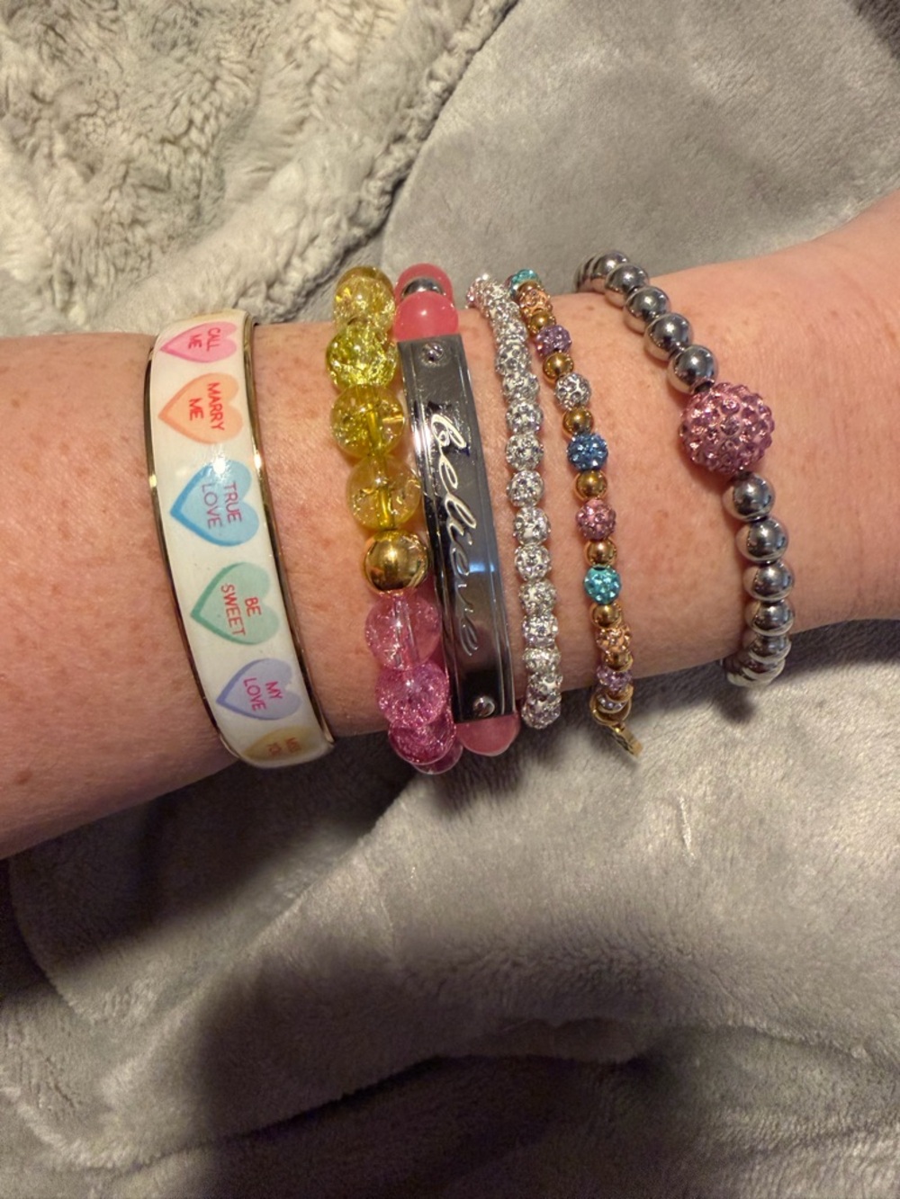 Rustic Cuff Six Piece Valentine/Candy Heart Inspired Bracelet/Cuff Bundle